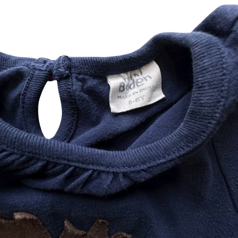 Mini Boden Girls Shirt Dress Size 5-6Y Navy Blue Hedgehog Porcupine Long Sleeve
